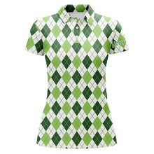 Load image into Gallery viewer, Womens golf polos shirts green argyle St Patrick&#39;s Day pattern golf shirts custom team golf polo NQS4726