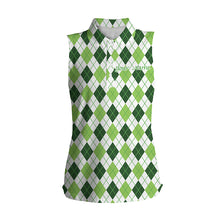 Load image into Gallery viewer, Women sleeveless polo shirt green argyle St Patrick&#39;s Day pattern golf shirts custom team golf polo NQS4726