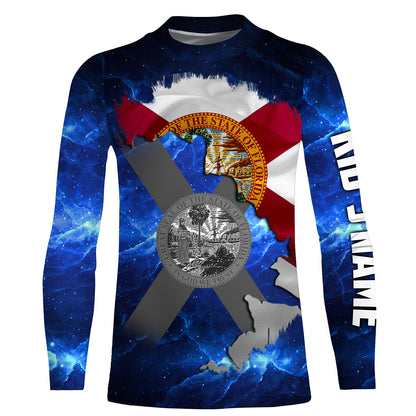 Florida Flag blue galaxy Universe patriotic Custom sun protection fishing jersey Florida shirts NQS3590