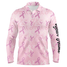 Load image into Gallery viewer, Pink ribbon pattern Breast Cancer Awareness golf shirts custom name Mens golf polo shirts NQS6377