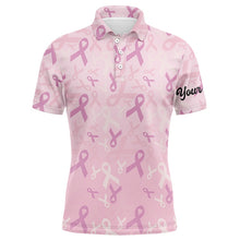 Load image into Gallery viewer, Pink ribbon pattern Breast Cancer Awareness golf shirts custom name Mens golf polo shirts NQS6377