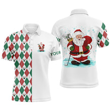 Load image into Gallery viewer, Funny Santa golfer Mens golf polo shirts custom name Christmas golf ball pattern, Christmas golf gifts NQS6840