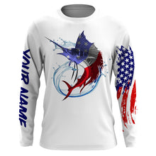 Load image into Gallery viewer, Sailfish fishing American flag patriotic Custom UV protection fishing jersey, Gifts for Fisherman NQS2942