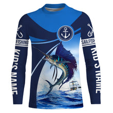 Load image into Gallery viewer, Sailfish fishing blue sea underwater ocean saltwater Custom Name performance long sleeve fishing shirt NQS3743