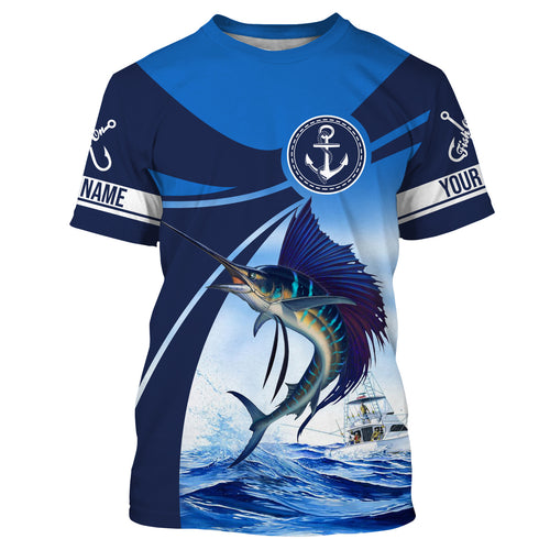 Sailfish fishing blue sea underwater ocean saltwater Custom Name performance long sleeve fishing shirt NQS3743