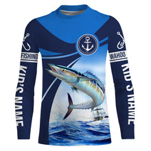 Load image into Gallery viewer, Wahoo fishing blue sea underwater ocean saltwater Custom Name performance long sleeve fishing shirt NQS3745