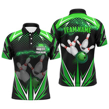 Load image into Gallery viewer, Black Men Bowling Polo Shirt Custom green lightning team Mens Bowlers Jerseys bowling outfits NQS6589