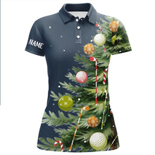 Load image into Gallery viewer, White Women golf polo shirts custom blue Christmas tree shirt for ladies, Christmas golf gifts NQS6601