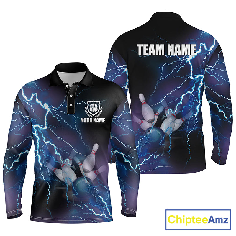 blue personalized bowling shirt for bowling – custom name design side view