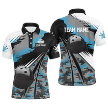 Load image into Gallery viewer, Mens polo bowling shirts Custom black ball blue camo Bowling Team Jersey, gift for Bowlers NQS5247