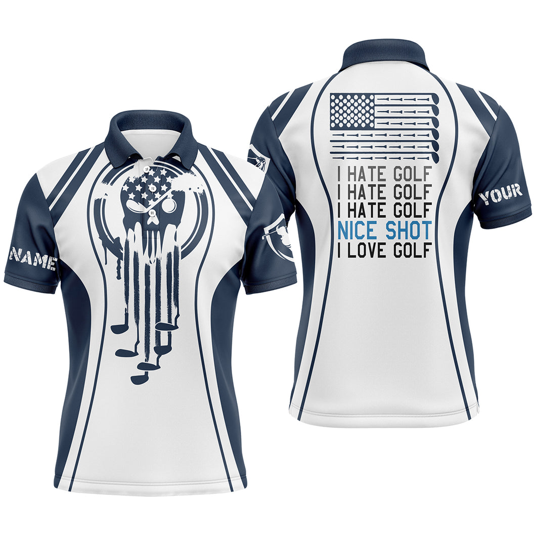 Men golf polo shirts blue golf skull I hate golf nice shot I love golf custom white golf polo shirts NQS3758