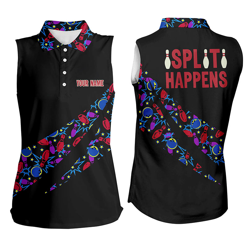 Split Happens Personalized Bowling camo Shirt for Women, team League Bowling Jersey sleeveless Polo NQS6869