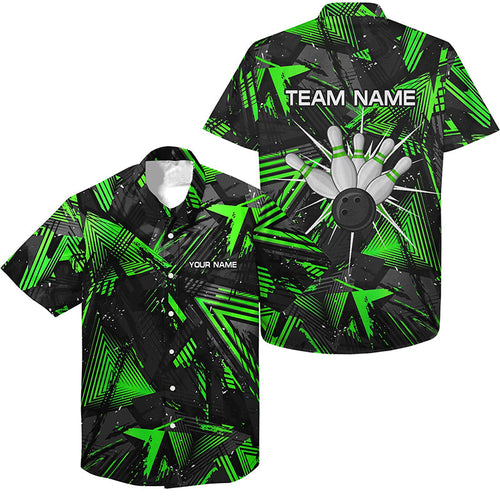 Black green camo Bowling Button Hawaiian Shirt, Personalized bowling button up shirts NQS6871