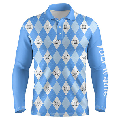 Blue argyle plaid pattern Mens golf polos shirts custom golf shirts for men, personalized golf gifts NQS5258