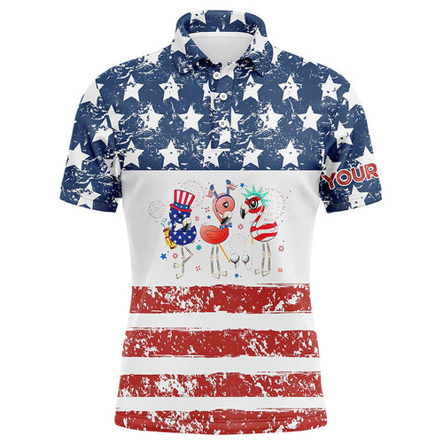 Funny American flag Flamingo mens golf polo shirts custom mens patriotic polo shirts, golfing gifts NQS6399
