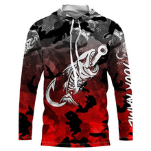 Load image into Gallery viewer, Black Red Camo fishing shirt Fish hook skull Custom Name sun protection mens long sleeve fishing shirt NQS3621