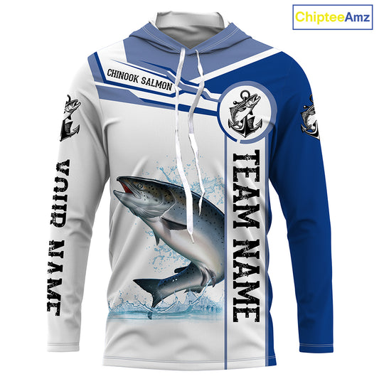 Chinook salmon fishing Customize name and team name tournament long sleeves fishing shirts| Blue NQS2658