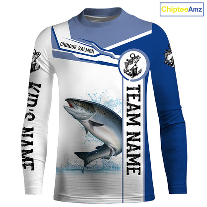 Chinook salmon fishing Customize name and team name tournament long sleeves fishing shirts| Blue NQS2658