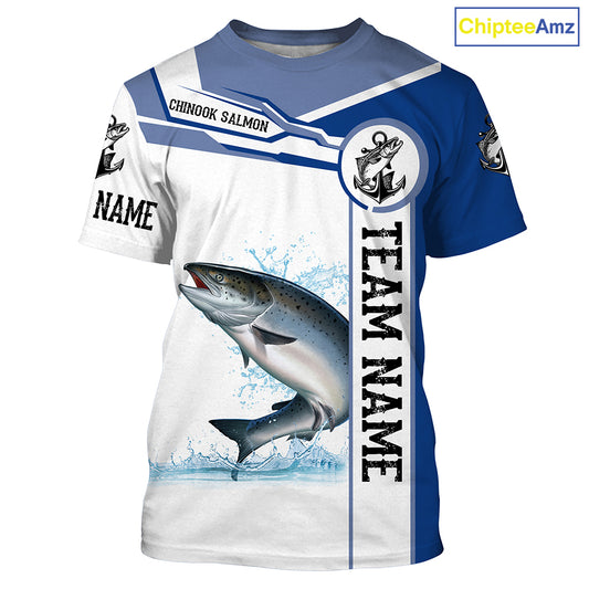 Chinook salmon fishing Customize name and team name tournament long sleeves fishing shirts| Blue NQS2658