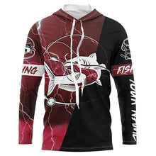 Load image into Gallery viewer, Catfish Fishing tattoo red camo lightning black Custom name performance long sleeve fishing shirts NQS5292