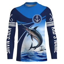 Load image into Gallery viewer, Swordfish fishing blue sea underwater ocean Custom Name performance long sleeve fishing shirt NQS3778