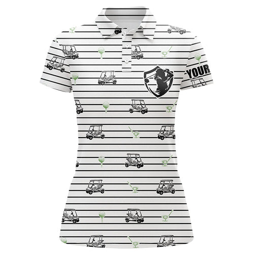 Black and white horizontal stripes custom Women golf polo shirt golf cart pattern ladies golf tops NQS6427
