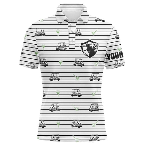 Black and white horizontal stripes custom name Mens golf polo shirt golf cart pattern mens golf wear NQS6427
