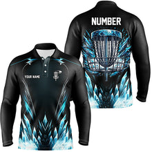 Load image into Gallery viewer, Icy blue Mens Disc golf polo shirts custom black disc  golf basket jerseys, disc golf shirts NQS7323