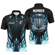 Load image into Gallery viewer, Icy blue Mens Disc golf polo shirts custom black disc  golf basket jerseys, disc golf shirts NQS7323