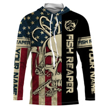 Load image into Gallery viewer, American flag Fish reaper fishing patriotic Custom Name UV Protection fishing jersey Shirts apparel NQS3497