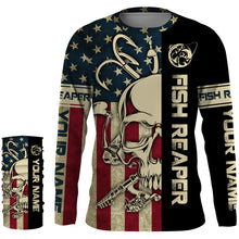 Load image into Gallery viewer, American flag Fish reaper fishing patriotic Custom Name UV Protection fishing jersey Shirts apparel NQS3497