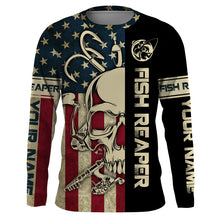Load image into Gallery viewer, American flag Fish reaper fishing patriotic Custom Name UV Protection fishing jersey Shirts apparel NQS3497