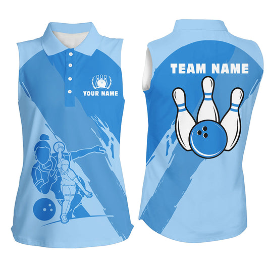 Custom sleeveless bowling shirt for women – personalized team jersey front view