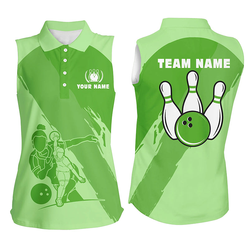 Custom sleeveless bowling shirt for women – personalized team jersey front view