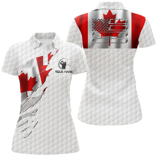 Womens golf polo shirt custom Canadian flag white golf ball skin patriotic golf shirt for womens NQS6669