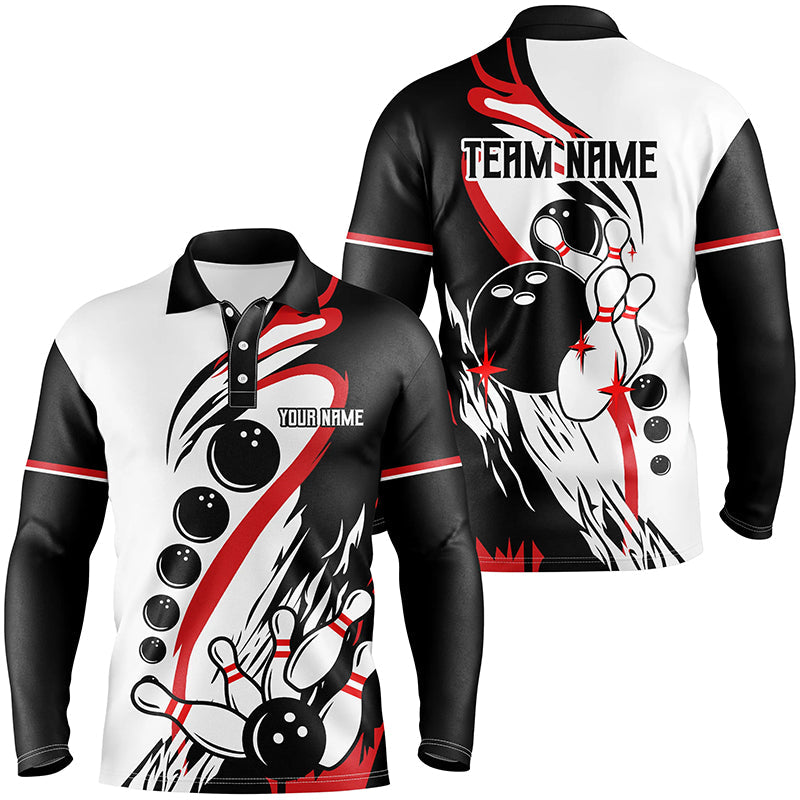 Black and white retro bowling league jerseys custom Men Bowling Polo Shirt, gifts for bowlers NQS7061