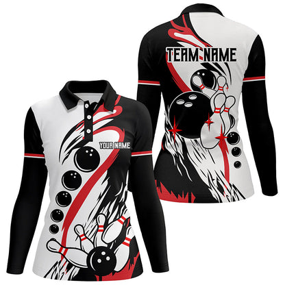 Black and white retro bowling league jerseys custom Women Bowling Polo Shirts, gifts for bowlers NQS7061