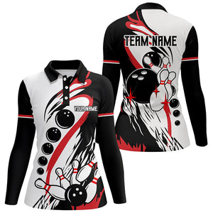 Black and white retro bowling league jerseys custom Women Bowling Polo Shirts, gifts for bowlers NQS7061