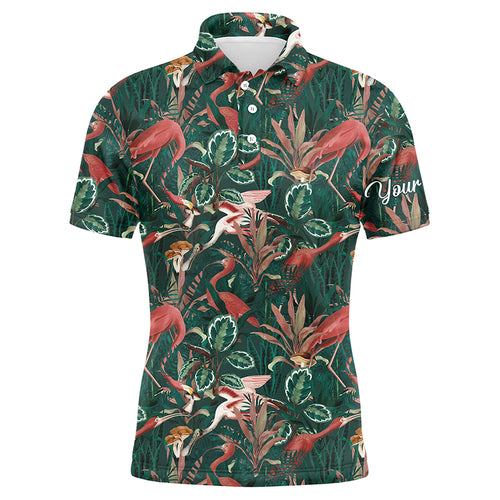 Men golf polo shirts flamingo green tropical jungle pattern custom name team golf polo shirts NQS4777