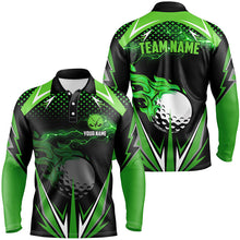 Load image into Gallery viewer, Black Mens golf polo shirts custom green fire lightning team golf jerseys, golf attire for men NQS7325