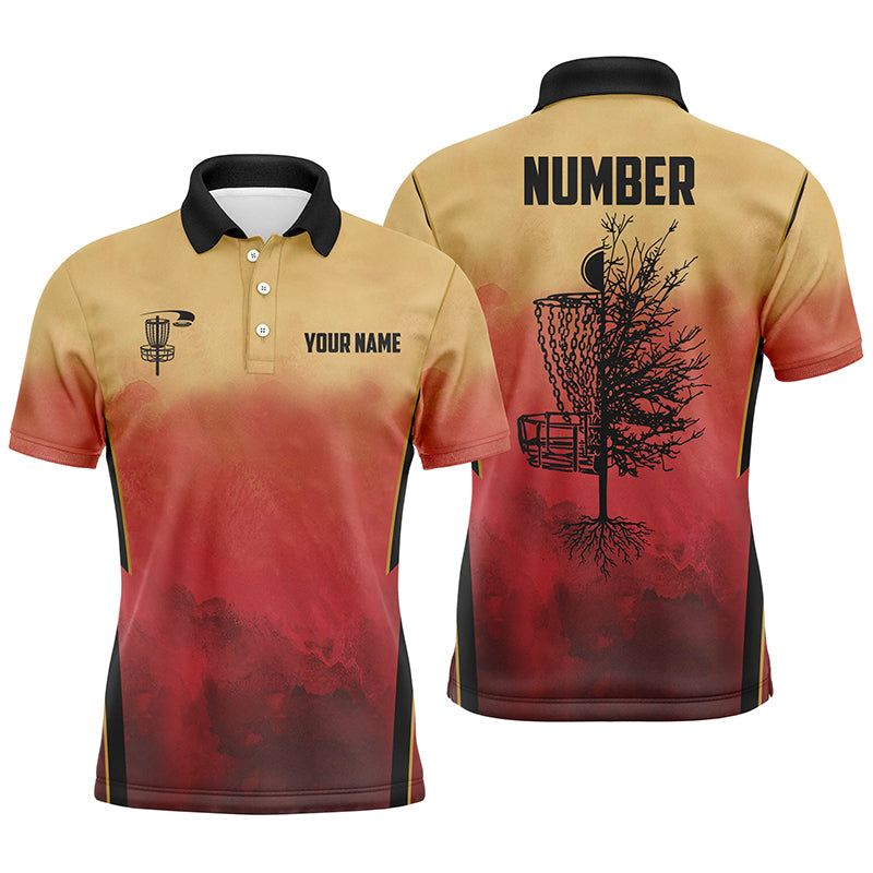 Mens Disc golf polo shirts custom Disc Golf Basket Tree Sunset disc golf jerseys, disc golf shirt NQS6683
