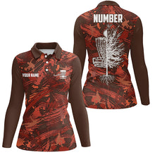 Load image into Gallery viewer, Womens Disc golf polo shirt custom red camo Disc Golf Basket Tree jerseys, disco golf outfit NQS6685