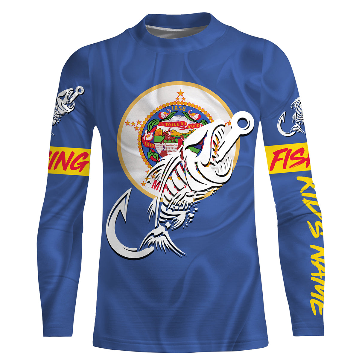 MN Fishing Custom Minnesota Flag Fish hook skull Custom sun protection fishing shirts for men, women NQS3350