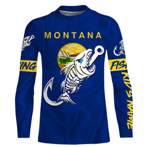 MT Fishing Custom Montana Flag Fish hook skull Custom sun protection fishing shirts for men, women NQS3351