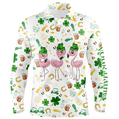 Mens golf polo shirts custom st patrick's day pattern golf clothes flamingo golf polos NQS7201
