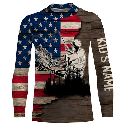 Largemouth Bass Fishing American Flag Customize Name All Over Printed Shirts Personalized Fishing Gift For Adult And Kid NQS385