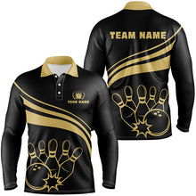 Load image into Gallery viewer, Personalized gold bowling polo shirts for men, custom men&#39;s bowling shirt team bowl jersey | Black NQS6708