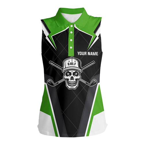 Black Women sleeveless polo shirt custom golf skull shirt for ladies, golf attire for women | Green NQS6905