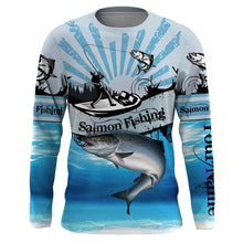 Load image into Gallery viewer, Salmon fishing blue jerseys Custom Name 3D All over Printed UV Protection Shirts, custom fishing gifts NQS3008