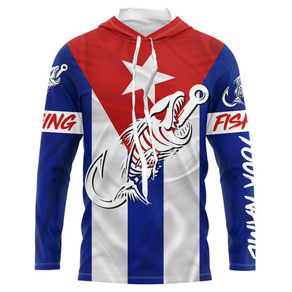 Cuba Fishing Custom Flag Fish hook skull Custom sun protection fishing shirts for men, women NQS5057